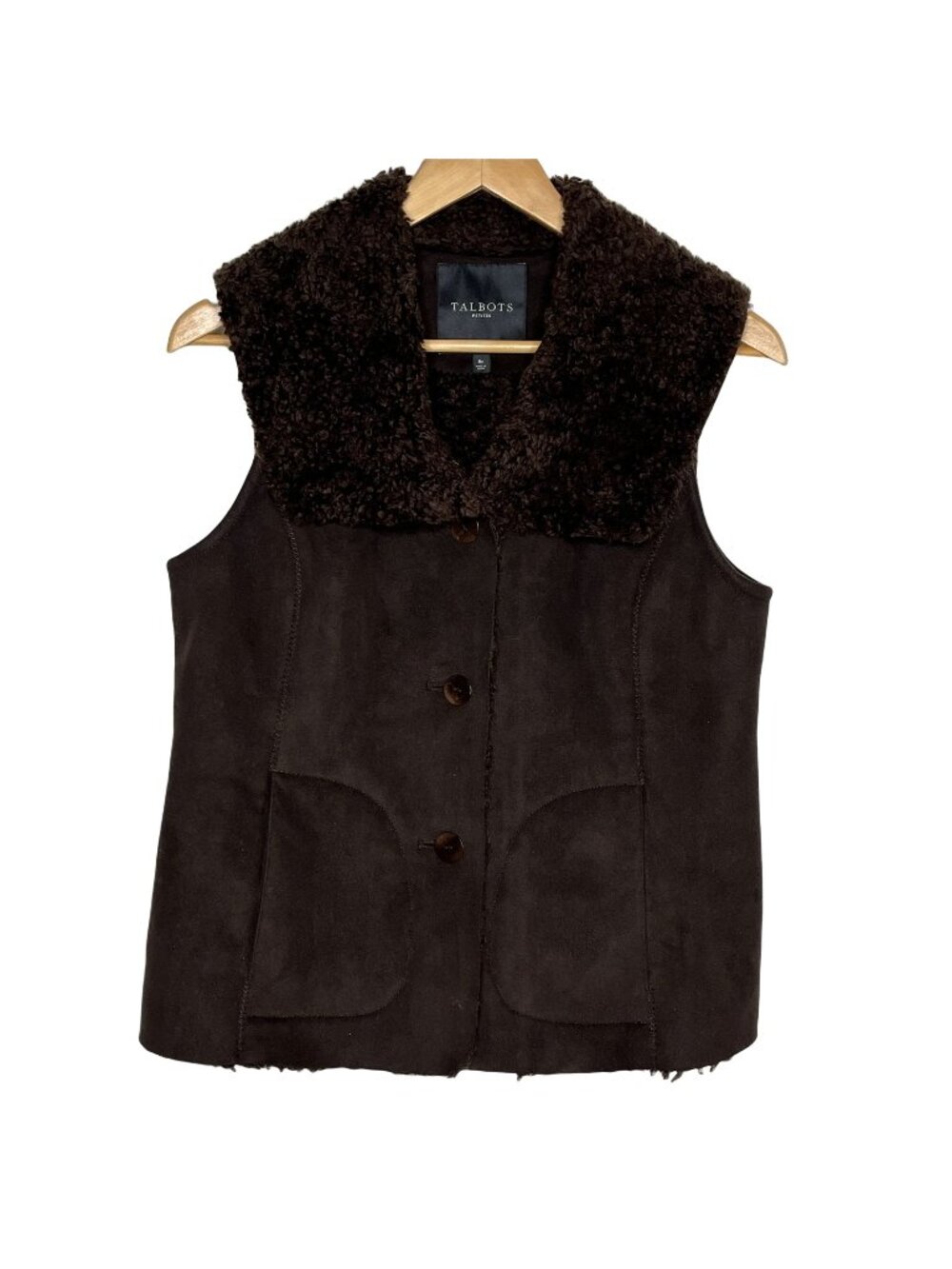 Talbots 8P Brown Faux Suede Sherpa Lined Vest Western Boho Fall
